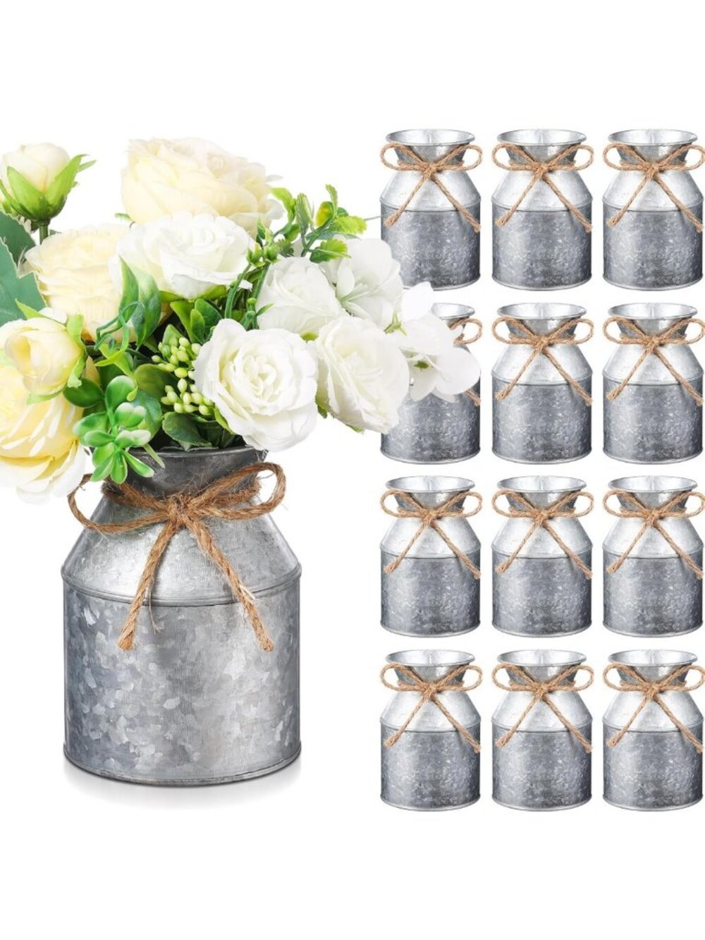 Set of 12 Rustic Metal Flower Vases - Farmhouse Decor, Iron Finish, Home Accent